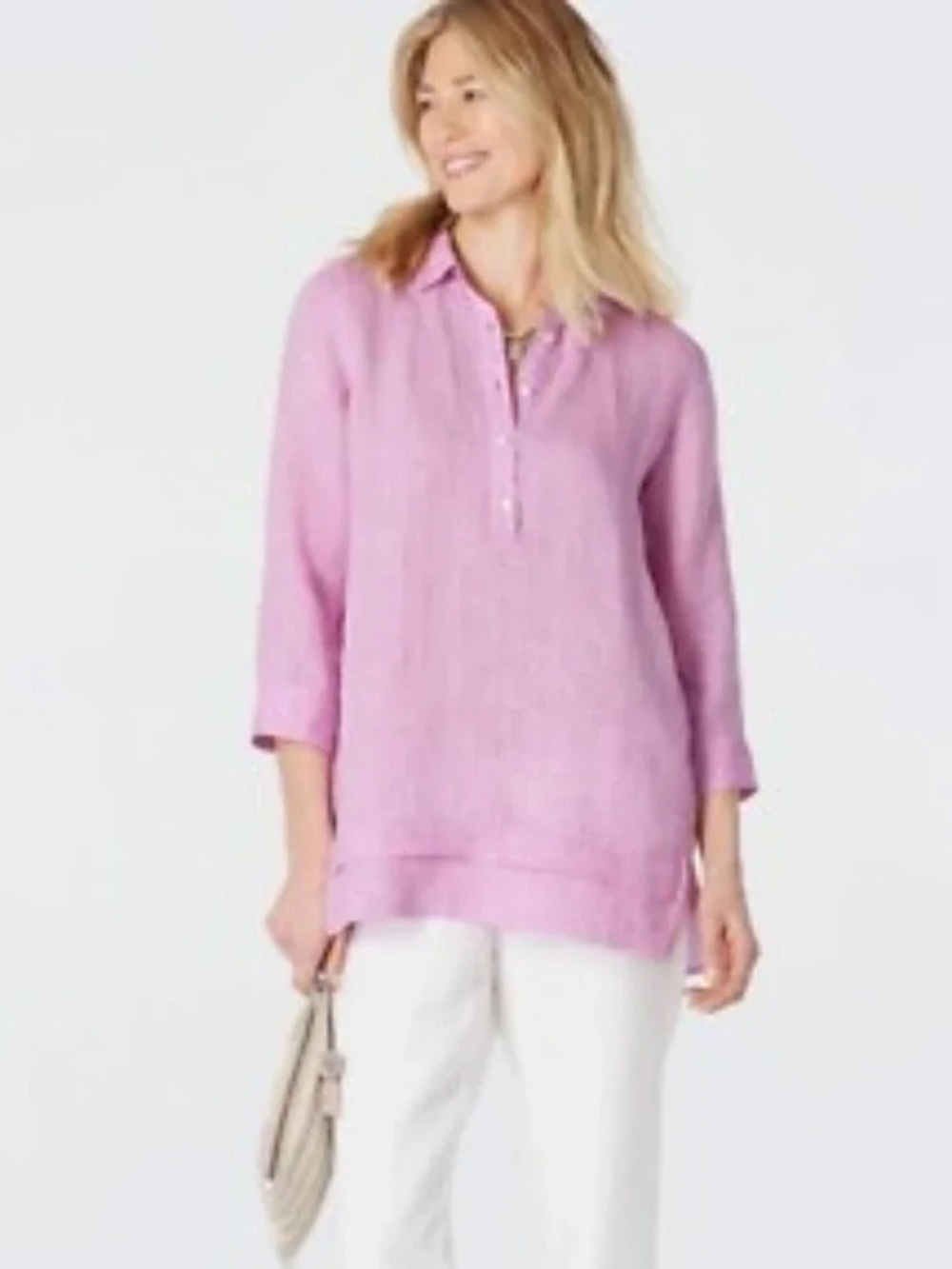 J. Jill Pink Love Linen 3/4 Sleeve Popover Tunic, Size XLP